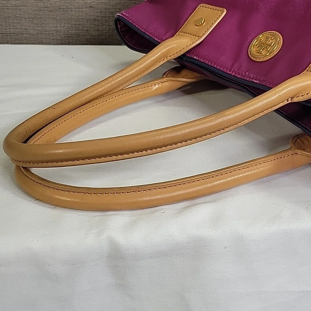 Tory Burch Dipped Canvas Leather Purple Blue Jaden Tote Shoulder Bag